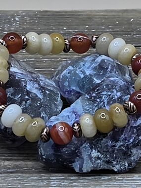 Yellow Jade, Carnelian, Copper Beaded Bracelet